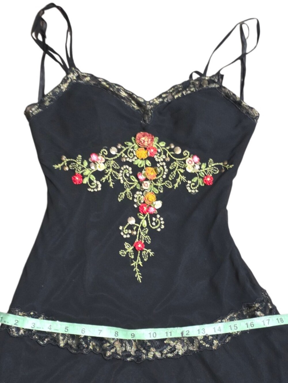 Cache Black Embroidered Floral Slip Dress Lace Handkerchief Hem Fairy Grunge 4 - Picture 11 of 13